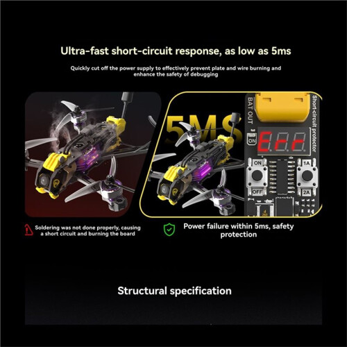 XT60 Anti Short Circuit Module 4-6S 1A/2A Current Limite Digital Display Short-Circuit Protection Tool for Flight Stack 1
