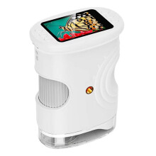 Microscope Portable pour Enfants avec Écran HD de 5 cm, Microscope de Poche 50-1000X, Cadeau D'Anniversaire Éducatif pour Enfants, Blanc.