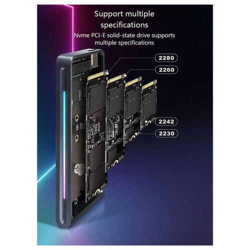 High Speed 10Gbps Mobile Solid State Disk Box RGB Cool Light Effect NVMe Protocol M2 Mobile Hard Disk Drive Box 2