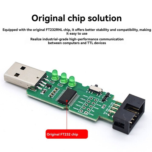Carte de Conversion USB Vers TTL, Module UART Série FT232RNL, Communication avec Programmeur Flash, Câbles 4 Broches 1