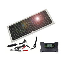 30W Power 12V Dual Solar Panel Kit IP65 Water-Resistant for Indoor & Outdoor Use Portable Solar Power System