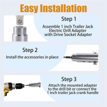 Adaptador de Taladro para Gato de Remolque para Eje de Transmisión de Gato de 1 Pulgada, Mango de Acero Inoxidable, Adaptador de Taladro Inalámbrico