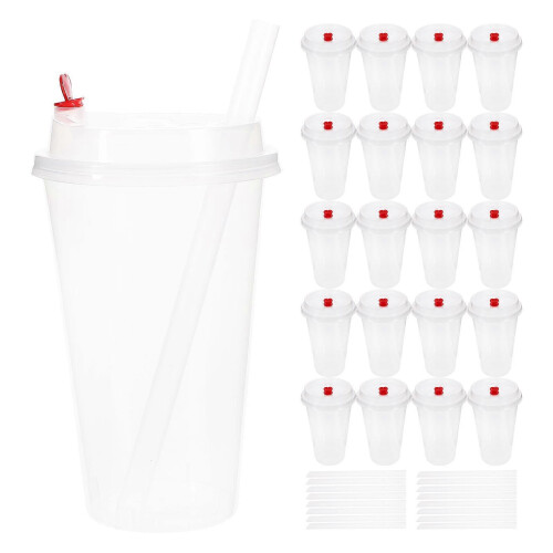 25 pcs Plastic Coffee Cups Clear Drinking Cups Drinking Water Cups Juice Cups with Lids