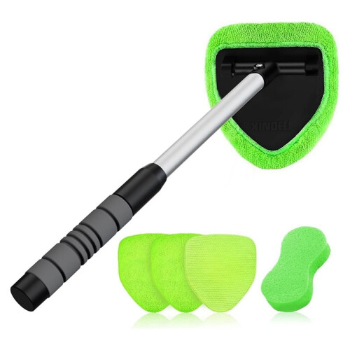 Windshield Cleaner Tool - Large  Car Interior&Exterior Window Cleaning Kit with Extendable Handle & Microfiber Pads