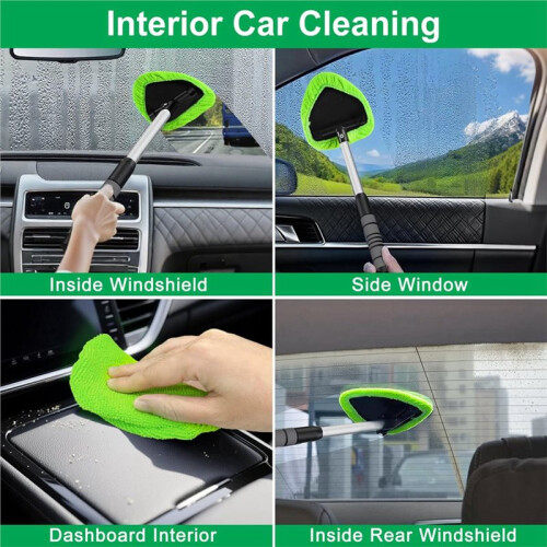 Windshield Cleaner Tool - Large  Car Interior&Exterior Window Cleaning Kit with Extendable Handle & Microfiber Pads 2