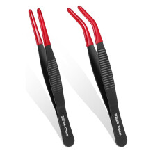 2pcs Rubber Tipped Tweezers Set, Straight and Bent Tips for Crafts, Jewelry, Electronics