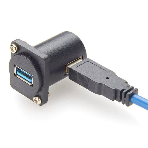 USB 3.0 Panel Mount Adapter Angled Exit USB 3.0 A Female D-Type Panel Mount Connector Bulkhead Coupler 2