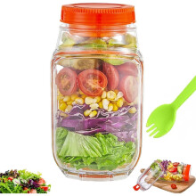 Salad Pod Mason Jar Side Open,1000 ML Leakproof Salad Jar with Side Opening for Office, Gym, Picnic - Orange
