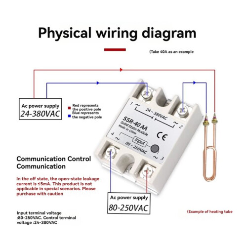 SSR-40AA Solid State Relay 40A Single Phase Module 80-250VAC Input 24-380VAC Output for PID Temperature Control 1