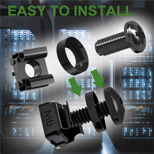 120pcs M6 Cage Screw Nut Washer Set Self-Locking Cable Ties Assortment Kit for Server Shelf Cabinets & Rack Mount Thread 1