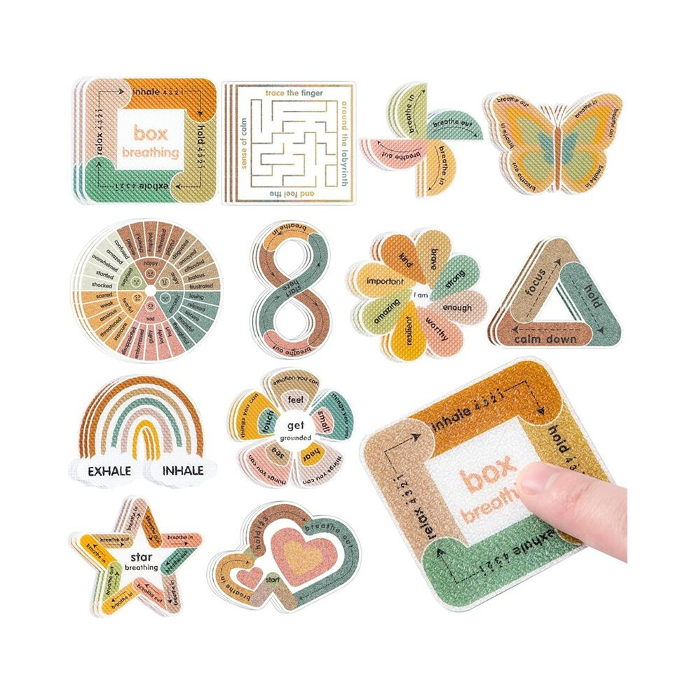 Tauoh Calm Strips For Anxiety Sensory Stickers, 36Pcs 2 Textured For Mood Calming, Breathing Mindfulness Fidget Sticker