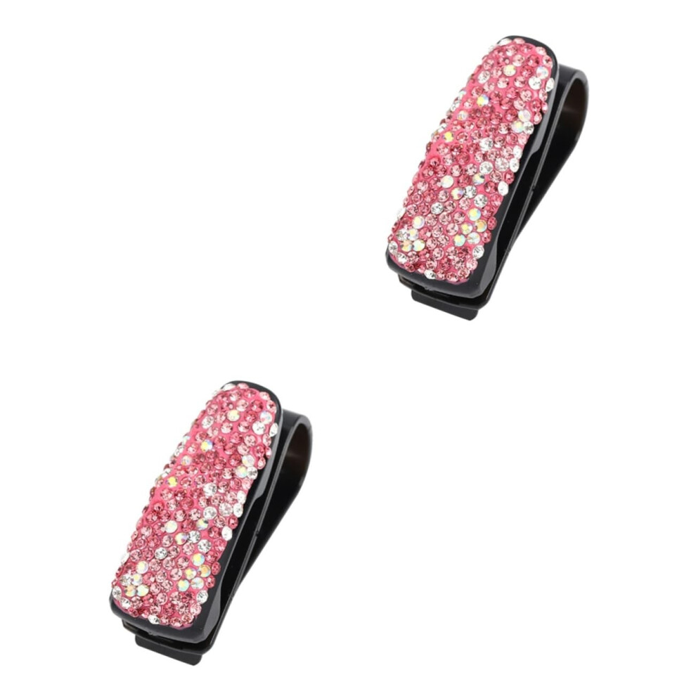 2pcs Rhinestone Car Sunglasses Holder Sun Visor Glasses Clip Organizer Secure Scratch Grip