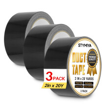 Black Duct Tape Heavy Duty: 3 Rolls 2inch x 20yd Wide Waterproof Outdoor - Strong Adhesive Weather Tapes Repair Bulk Duck