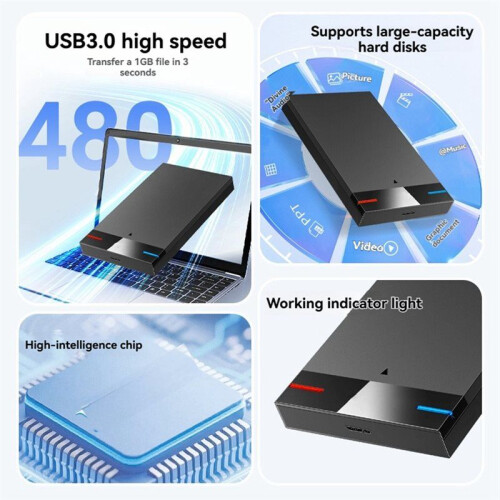 Gabinete para HDD de 2,5 Polegadas, HD Externo Micro-B USB 3.0 de 2,5 Polegadas, Dispositivo de Armazenamento Portátil HD de 5 Gbps 2