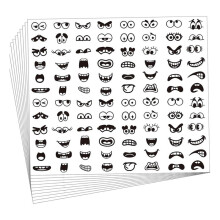 960 Stück schwarze Augen- und Mundaufkleber, 48 Designs, Cartoon-Gesichtsausdruck-Aufkleber für Tassen, Scrapbooks, Kunsthandwerk, DIY-Dekoration
