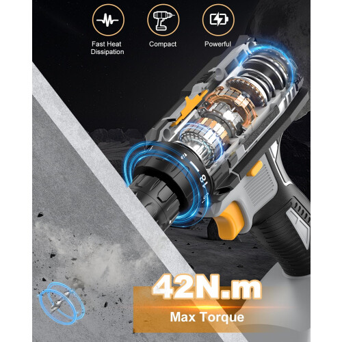 LEEIKOO Cordless Drill, Power Drill 21V, Combi Drill Set 42N.m with 2 1