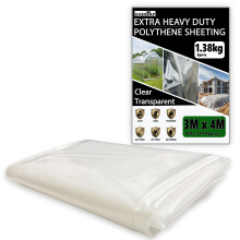 Extra Thick Plastic Sheeting 1.38KG Heavy Duty 3M X 4M Clear Polythene Sheet Thickened Polytunnel Membrane Greenhouse Waterproof Garden Dust Sheet Ga