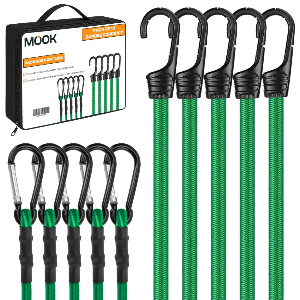 Mook Heavy Duty Bungee Cords With Hooks, 10-Piece Bungee Cord Set - Multi-Length Bungees For Travel, Cargo, Camping, Luggage, Storage 5051226635182