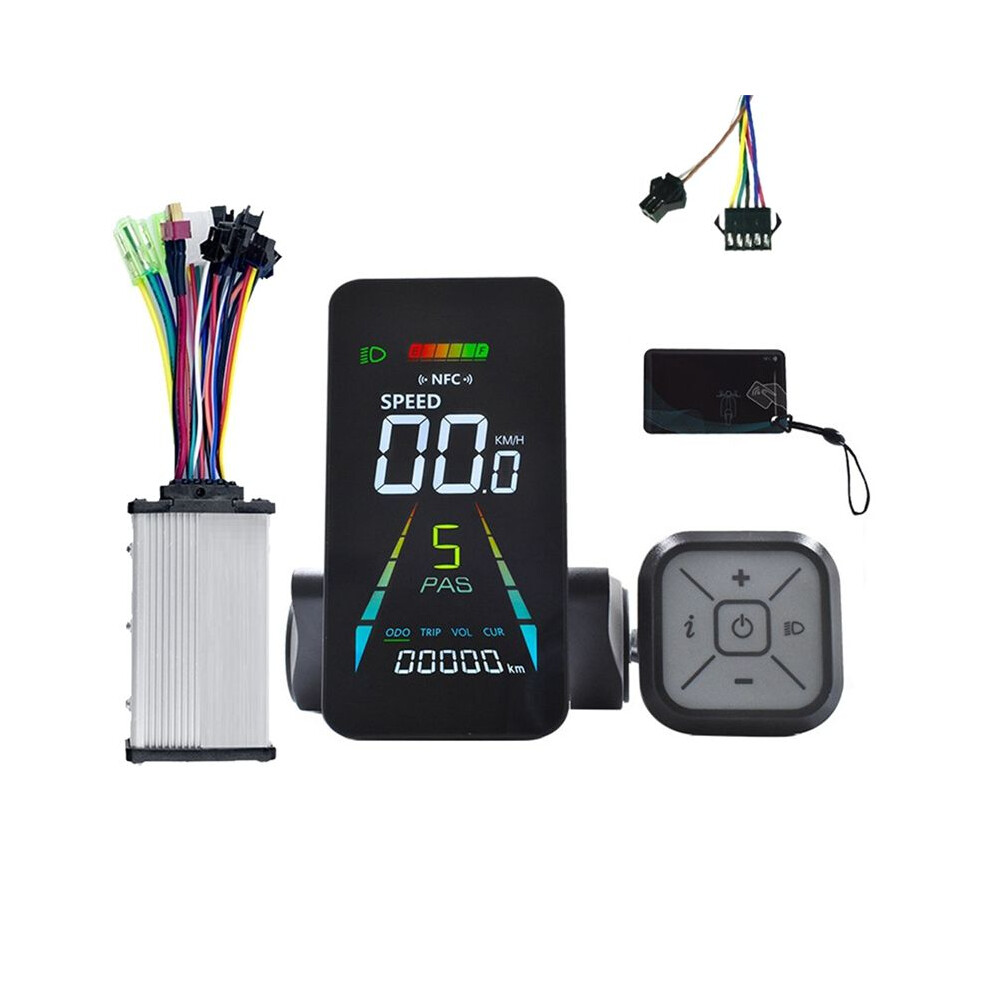 E-Bike Nfc Lcd Display Electric Scooter Nfc Color Meter 24V/36V/48V/60V Uart Speedometer+36V 350W Controller Sm5+2Pin Black 4713482019359