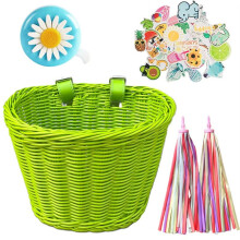 Hand-Woven Bicycle Basket with Bell Tassel Stickers Adjustable Bike Handlebar Carrier Basket Cycling Accessories A