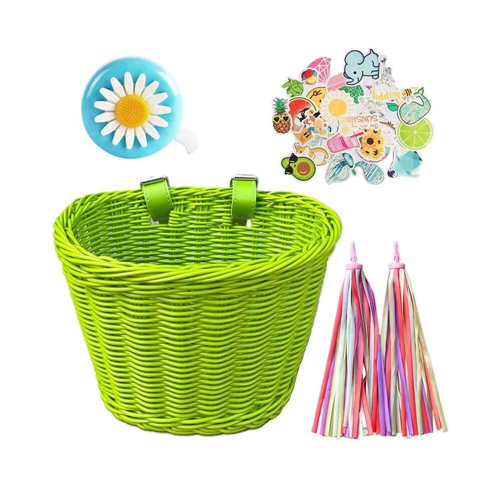 Hand-Woven Bicycle Basket With Bell Tassel Stickers Adjustable Bike Handlebar Carrier Basket Cycling Accessories A Tauoh