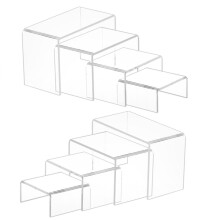 8 Unidades, 2 Conjuntos de Risers de Acrílico Pequenos, Suporte de Exibição de Acrílico Transparente Grosso, Vitrine de Mesa Retangular, Itens