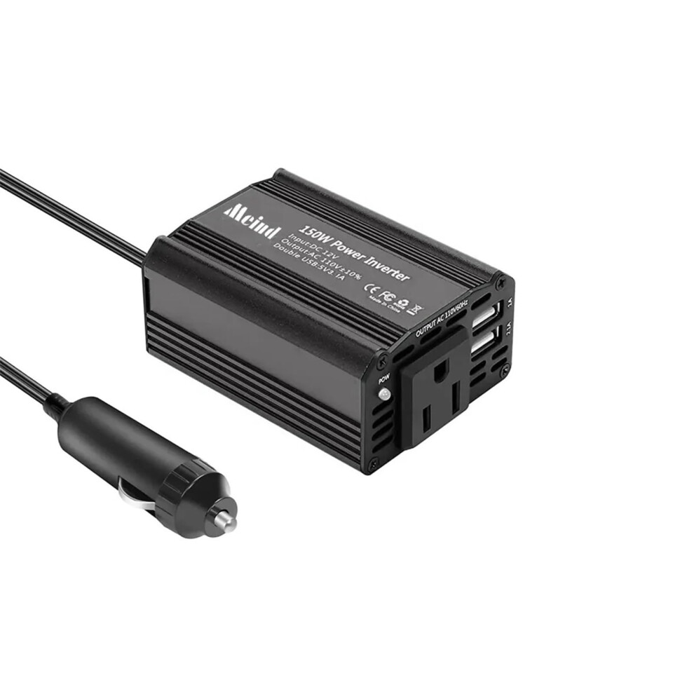 150W Car Power Inverter 12V To 110V Voltage Converter With Dual Usb Fast Charging, Black 9073542387848
