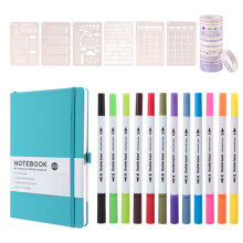 Dotted Journal Kit, A5 Hardcover Dotted Journal Notizbuch Nummerierte Seiten, Dotted Journaling Kit für Anfänger Blau