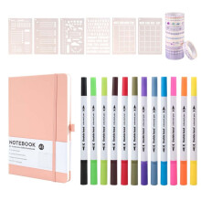 Kit de Diário Pontilhado, Caderno de Diário Pontilhado de Capa Dura A5 com Páginas Numeradas, Kit de Diário Pontilhado para Iniciantes Rosa