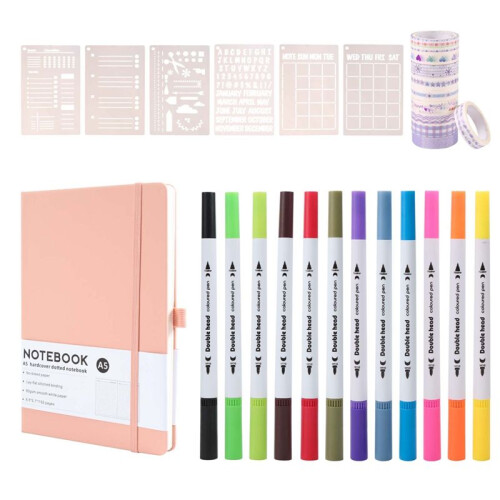 Dotted Journal Kit,A5 Hardcover Dotted Journal Notebook Numbered Pages,Dotted Journaling Kit for Beginner