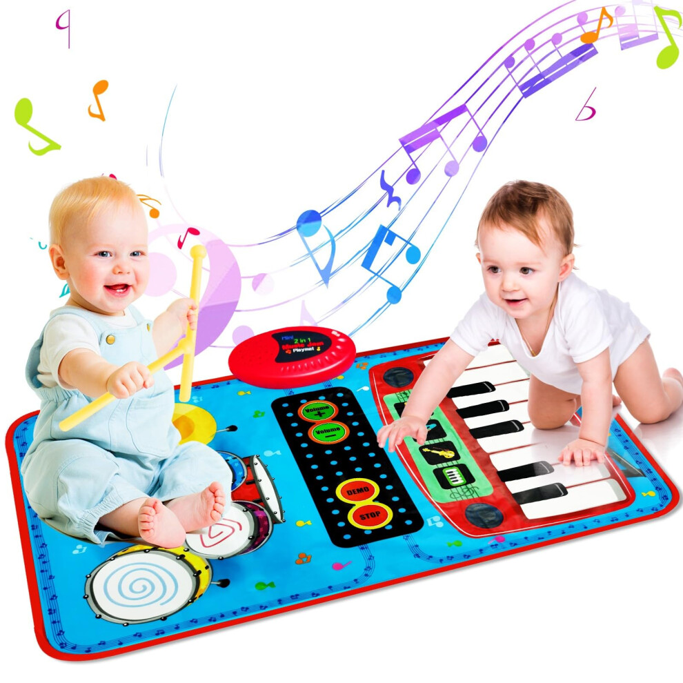 Musical Play Mat with Piano and Drums, Interactive Floor Learning Toy for Toddlers and Kids