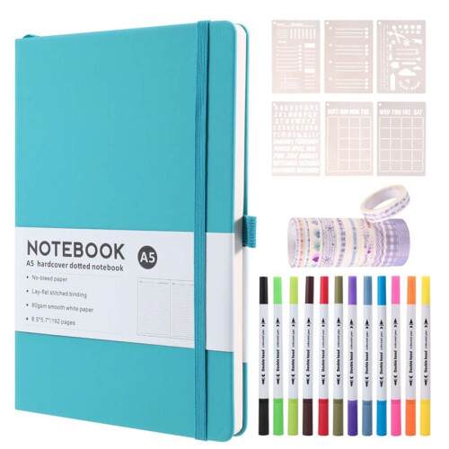 Dotted Journal Kit,A5 Hardcover Dotted Journal Notebook Numbered Pages,Dotted Journaling Kit for Beginner 1
