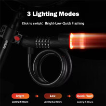 Bicycle Lock with Light 5 Digit Security Password Bike Lock Steel Cable Chain Anti-Theft Lock for Road Bike Yellow