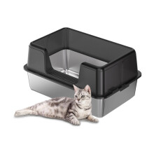 Extra Large Stainless Steel Cat Litter Box with Lid, Sides, Easy Clean, Odor Resistant for Big Cats