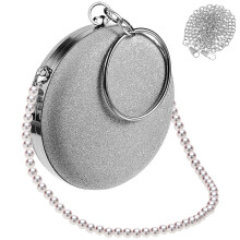 3St Silver Avondclutch Met Parelketting En Afneembare Ketting