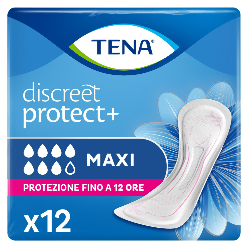 Tena Discreet Maxi X12 – Highly Absorbent Pads For Incontinence And Heavy Urine Loss – Up To 12 Hours Of Dryness – 1 Pack With 12 Individual Sac