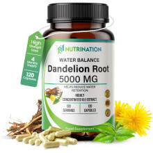 Water Retention Tablets - Dandelion Root Capsules 5000mg | (4-Month Supply) 120 Vegan Capsules | High-Strength Herbal Supplement for Bloating, Detox