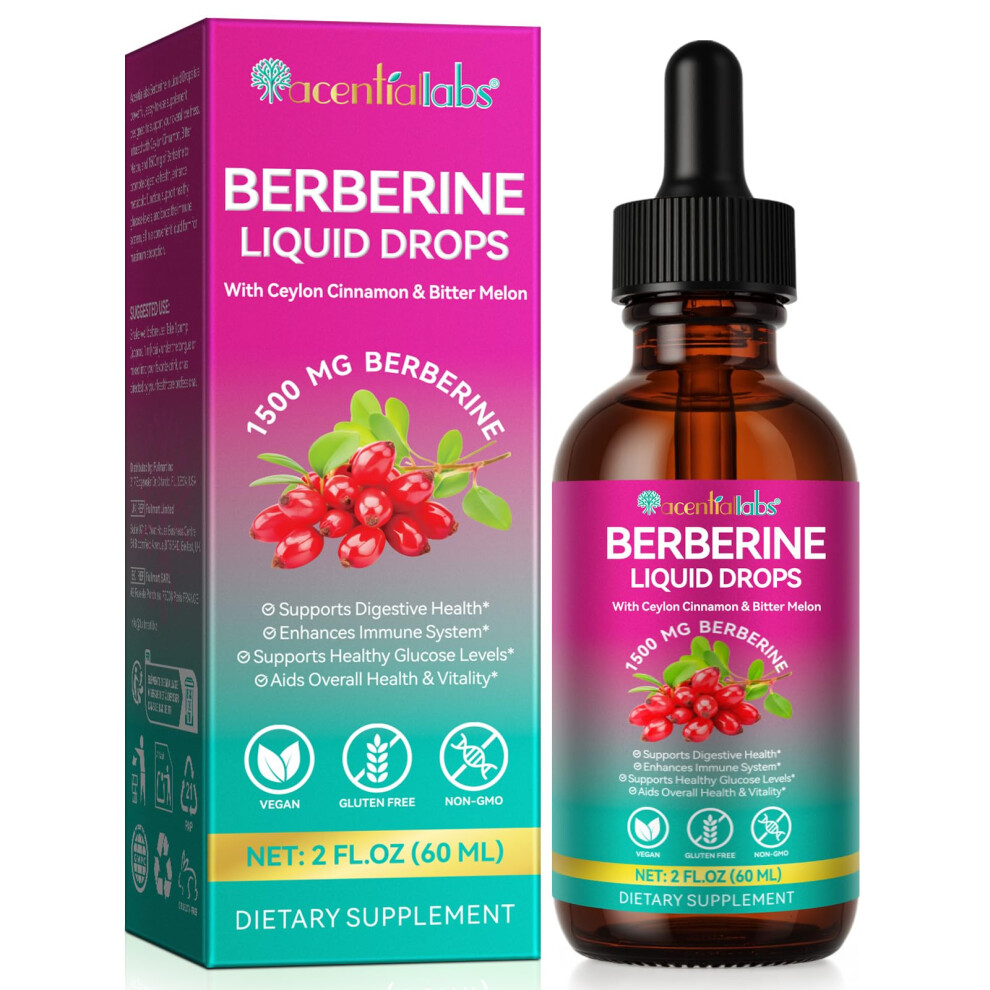 Vosifsdiy Berberine Supplement With Ceylon Cinnamon, Berberine Liquid Drops With Turmeric Curcumin, Ceylon Cinnamon, Bitter Melon, Digestive Health Support, Im