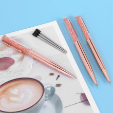 Rose Gold Pen Bling Crystal  Point Pen Black Ink Pen with 15 Extra Refills (Rose Gold 15 Pack)