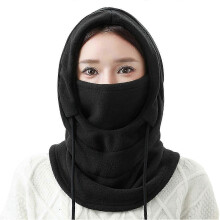 (Black)Women Winter Hat with Integrated Scarf Thick Warm Drawstring Windproof High Elasticity Full Protection Outdoor Travel Cold Weather Cap