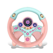 (pink) Car passenger steering wheel children's stroller simulation steering wheel light and music early education toys - with base
