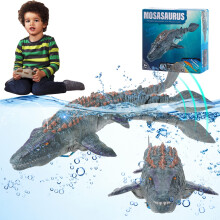 Remote Control Dinosaur Mosasaurus Pool Toy with Realistic Motion, Grey Waterproof RC Boat for Kids