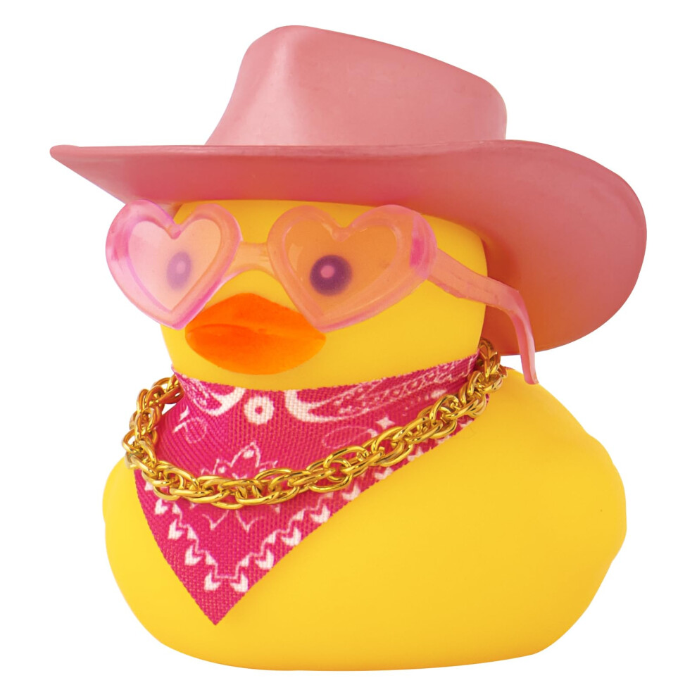 Pink Car Dashboard Duck Glitter Cowboy Hat Necklace Sunglasses Cute Rubber Duck Decoration
