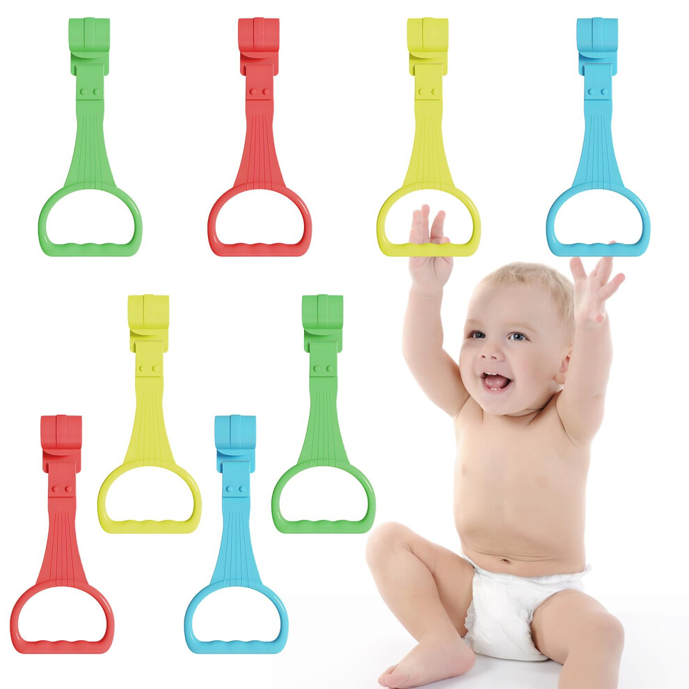 8Pcs Baby Pull Up Rings for Crib with Ergonomic Easy Grip, Colorful Set Fits Most Rails