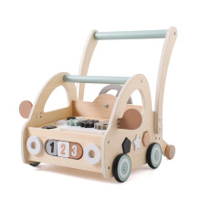 Wooden Baby Push Walker with Activity Center for Boys and Girls, Stable Support and Motor Skills