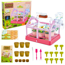 Kids Greenhouse Kit with Solar Powered LED Light and Drip Irrigation, Indoor Gardening Set for Children