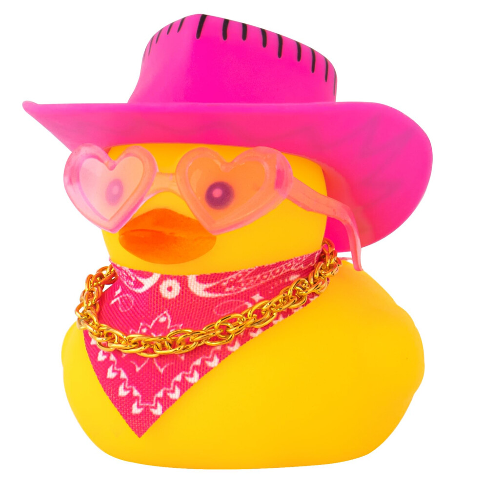 Car Dashboard Duck Decoration With Cowboy Hat Sunglasses Necklace, Line Design Yellow/Pink/Black 9169991117393