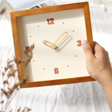 Square Wooden Wall Clock, Silent Dark Wood, Modern Minimalist