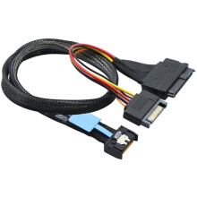 Gen5 MCIO Slimline SFF-8654 4I to SAS 8639 U.2 Adapter Cable + 15P Power Cable Converter Wire Cord 1m