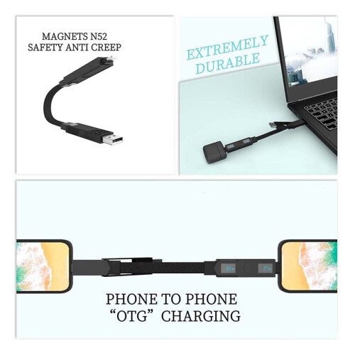 Câble de Charge Rapide Magnétique Multi-Connecteurs avec Écran Porte-Clés Cordon PD pour Android TYPE-C 60 W QC 18 W Charge Rapide B